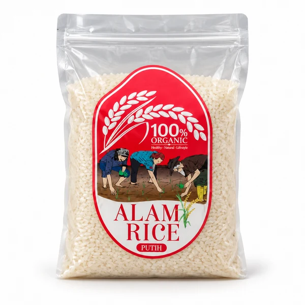 A packet of Alam Rice Putih, organic white rice